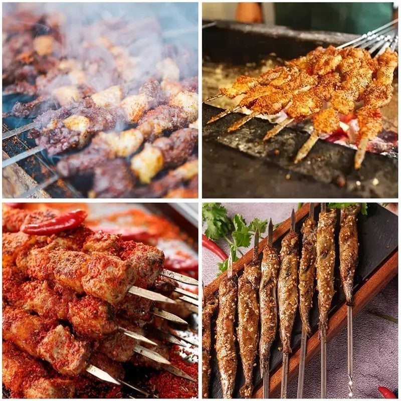 Stainless Steel Barbecue Skewer 6Pcs Wide BBQ Sticks Flat BBQ Fork Outdoor Camping Picnic BBQ Utensil Kitchen Accessories