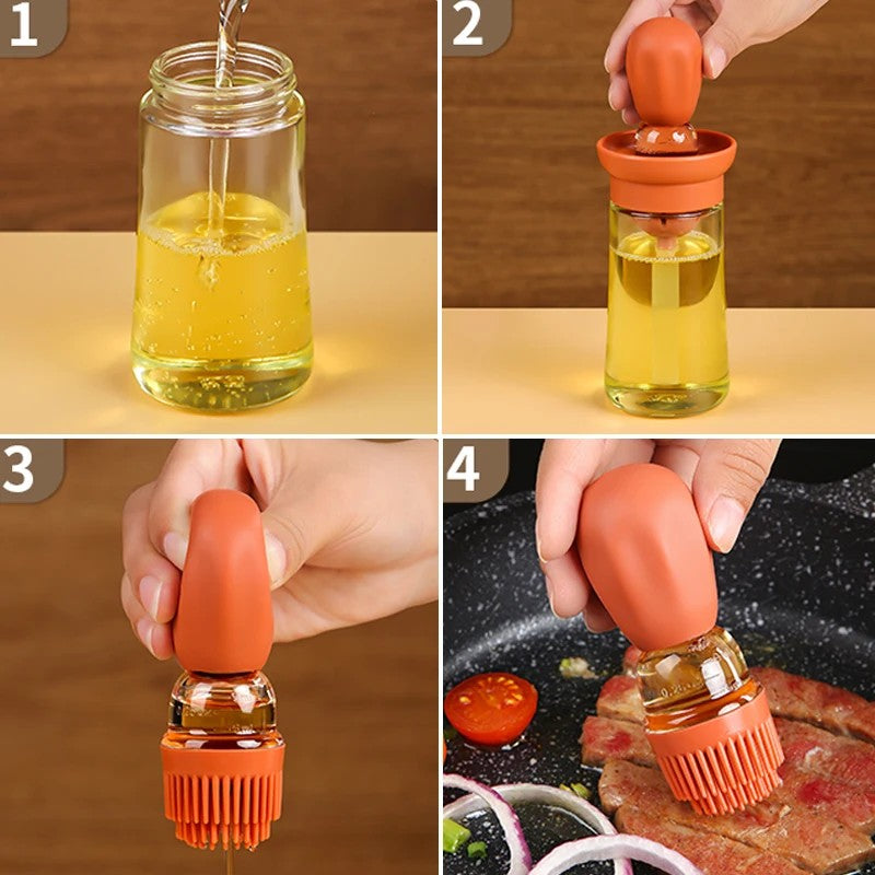 Measurable Seasoning Container Oil Bottle Kitchen Silicone Quantitative Outdoor with Brush Barbecue Spray Bottle Cooking Tools