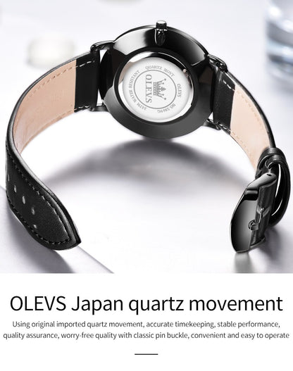 OLEVS 5869 Watch Man Casual Fashion Original Quartz Watch Waterproof Luminous Leather Strap Watches For Men Thin Watch Dial