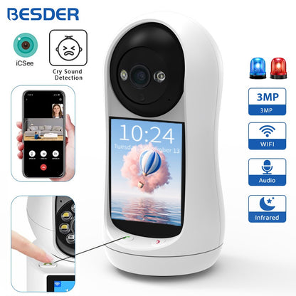 BESDER 4MP PTZ Wifi Camera Video Call with 2.8 Inch IPS Screen Baby Cry Sound Detection Security IP Camera Baby Monitor iCSee