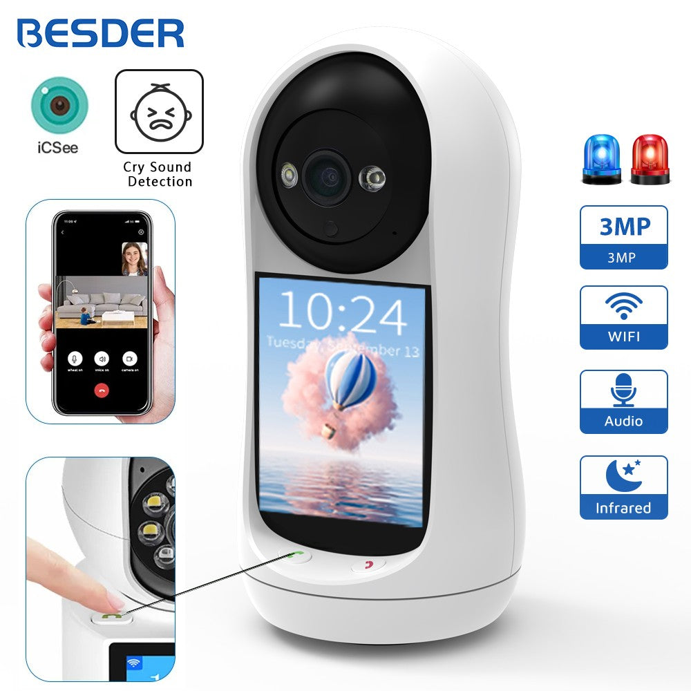 BESDER 4MP PTZ Wifi Camera Video Call with 2.8 Inch IPS Screen Baby Cry Sound Detection Security IP Camera Baby Monitor iCSee