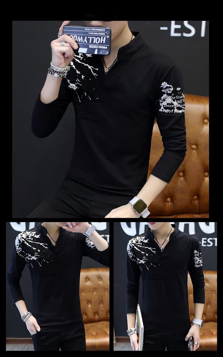 Stand Collar Man Pullovers Tight Bulk Spring Tops Sweatshirts Elasticity Designer Casual Social Quotes Slim Fit T Shirt for Men