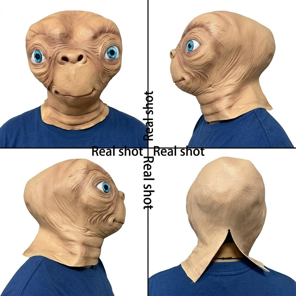ET Alien Latex Mask Halloween Carnival Party Movie E.T. the Extra-Terrestrial Realistic Cosplay Creepy E.T. Alien Full Head Mask