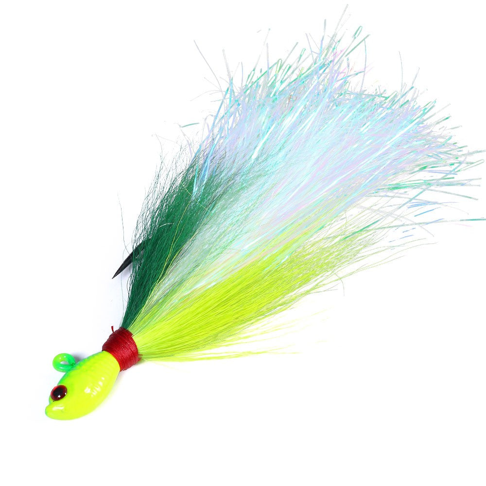 Jigs de Bucktail Cabeça Anzol Olhos 3D Isca 7g 14g 28g 56g Pelo de Veado Pena Anzol Barba Isca de Jigging Pesca