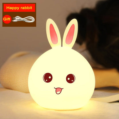 Night Light Cute Rabbit Colorful Light Voice Controlled Clap Lamp Pat Lamp Night Feeding Baby Bedroom and Kid's Christmas Gift