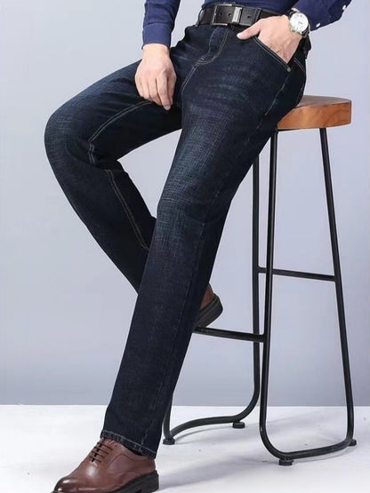 2025 Masculino NOVO Jeans Masculino da Moda Negócios Estilo Clássico Casual Elástico Slim Calça Jeans Masculina Marca Denim Calças Preto Azul Masculino