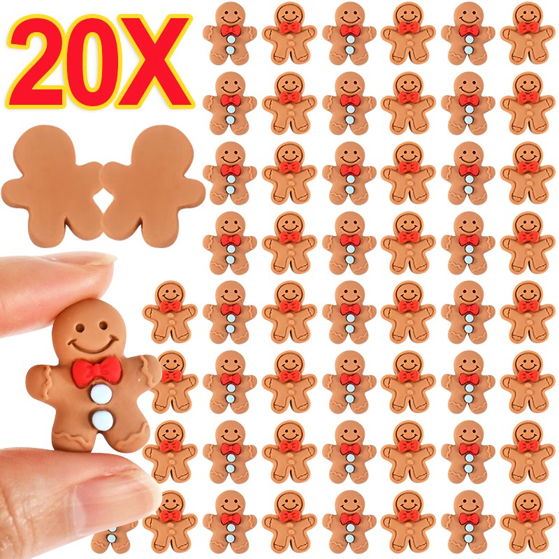 10/20Pcs Mini Gingerbread Man Resin Ornaments Christmas Decoration Flatback Cabochon Figurine Scrapbook DIY Jewelry Accessories