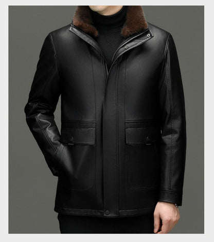 Outcoat Winter Faux Leather Jacket Detachable Golden Mink Fleece Inner Lining Top Layer Faux Deerskin One-piece Warm Men's Coat