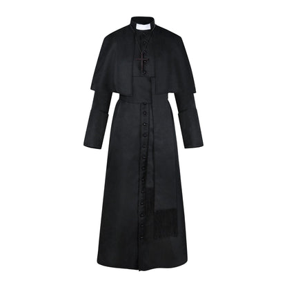 Medieval Renaissance Retro Priest Cosplay Costumes Catholic Church Religion Papal Priest Mass Preacher Solid Robe Clergy Cassock