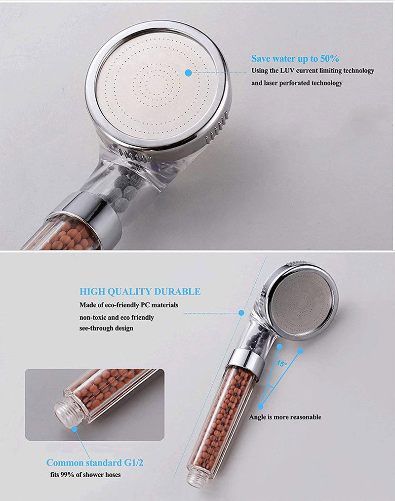 Zhangji 3 Functions High Pressure SPA Shower Head Water Saving Handheld Rainfall Bathroom Accessory Anion Filter Shower