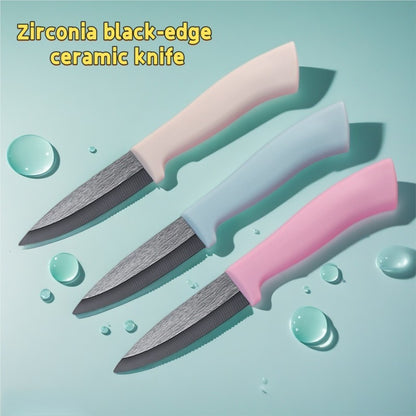 Portable Food Safety Black Zirconium Ceramic Fruit Peeling Knife With A Safety Blade Guard Cover Suitable For Kitchen Use