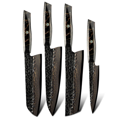 Conjunto de facas de cozinha de chef, santoku, nakiri e utilitária, com lâmina de aço Damasco de Cobre de 37 camadas e núcleo 10Cr15CoMoV, produto de venda quente