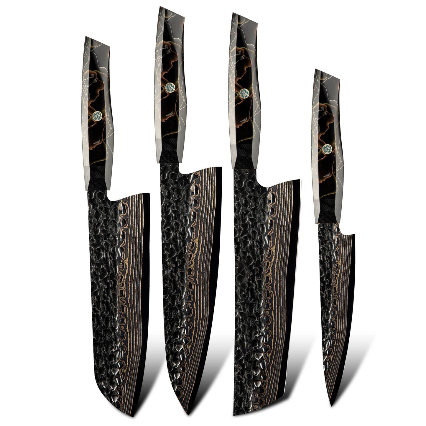 Conjunto de facas de cozinha de chef, santoku, nakiri e utilitária, com lâmina de aço Damasco de Cobre de 37 camadas e núcleo 10Cr15CoMoV, produto de venda quente