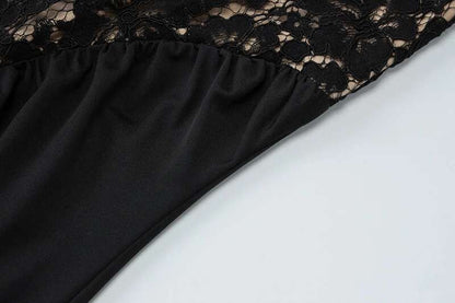 Mozision Lace Halter Backless Sexy Maxi Dress For Women Black Off-shoulder Strap