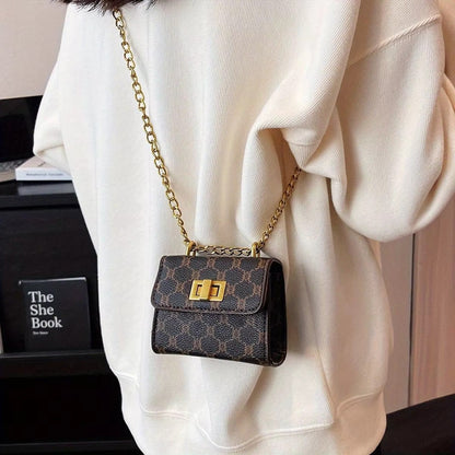 Stylish Mini Crossbody Bag with Buckle Closure Geometric Pattern  Faux Leather  Faux Leather Lining Purse Painted Edge Detail