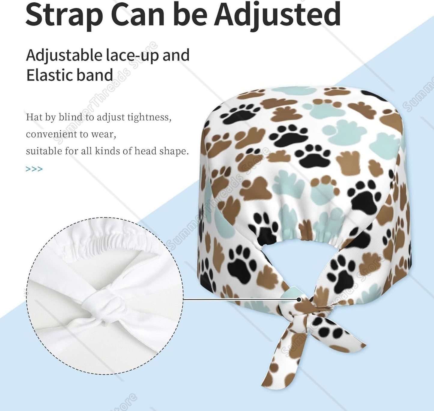 Dog Bones Paw Prints Premium Satin Lined Scrub Caps - Comfortable and Stylish Caps for Men and Women Black