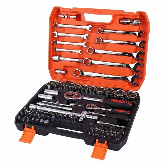 82-Piece Chrome Vanadium Steel Ratchet Wrench Socket Tool Set for Vehicle Repair - Ideal for DIY Enthusiasts, Mechanics, and Car