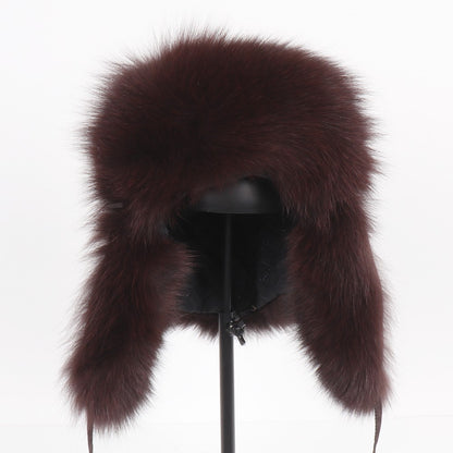 2025 Novo Chapéu Feminino Ushanka Russo de Pele de Raposa Natural Inverno Grosso Quente Orelhas Moda Chapéu Bomber Senhora Gorro Genuíno de Pele de Raposa Real