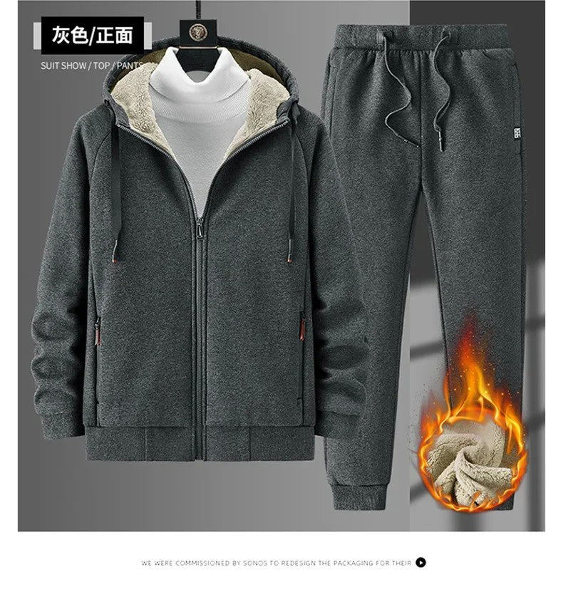 Lamb Cashmere Tracksuit Set Winter Men Sportsuit Gym Sportswear New Thermal Hoodies Fleece Tracksuit Windproof Sport Suit Men