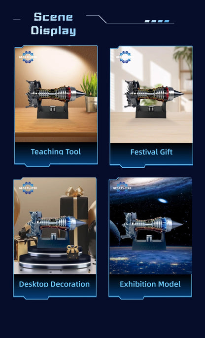 Kit de Modelo de Motor Turbojato com Velocidade Ajustável e Simulação de Chama Traseira para Montagem DIY e Projetos de Ciência