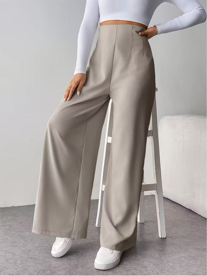 Women Elegant Wide Leg Pant 2025 Fashion New In High Waist Solid Trousers Office Lady French Pants Female Casual Street Clothing