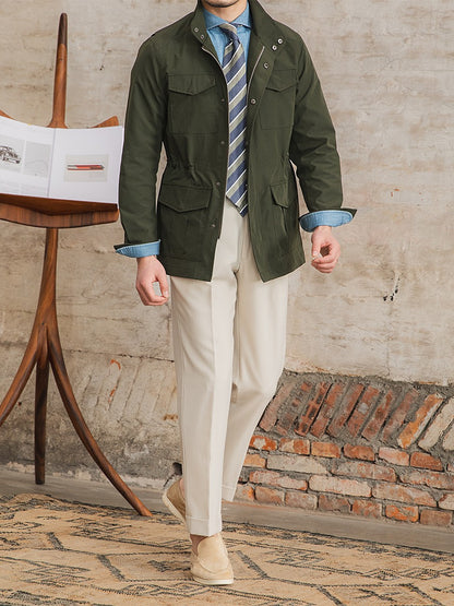 Three Spring and Summer Light Vertical Collar Waist Half Hanging M65 British Jacket Men's Retro Hunting Wear Waterproof Jacket
