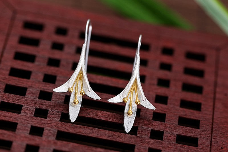 New Design Fashion 925 Sterling Silver Long Flower Earrings For Woman Girls Gift Statement Jewelry Pendientes