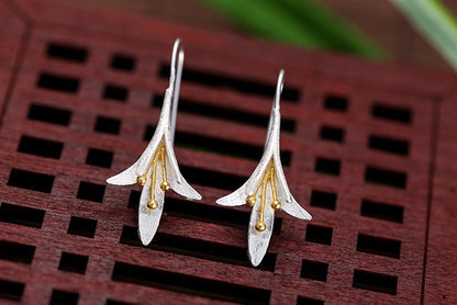 New Design Fashion 925 Sterling Silver Long Flower Earrings For Woman Girls Gift Statement Jewelry Pendientes