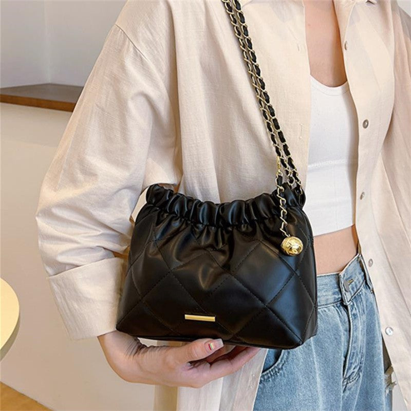 Chic Quilted Embroidered Thread Pu Women's Bag Fashion Chain Single Shoulder Bag, Stylish Crossbody Bag Perfect for Everyday Use