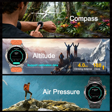 2025 Novo Relógio Inteligente Militar GPS para Exteriores Masculino 650mAh Bússola Altímetro 10ATM à Prova D'água Frequência Cardíaca Chamada Esportiva Smartwatch