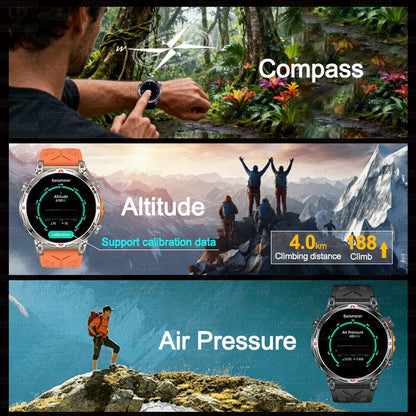 2025 Novo Relógio Inteligente Militar GPS para Exteriores Masculino 650mAh Bússola Altímetro 10ATM à Prova D'água Frequência Cardíaca Chamada Esportiva Smartwatch