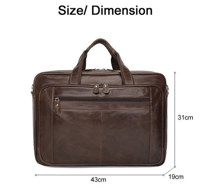 High Quality Genuine Leather Men Briefcase Business bag Crazy Horse Leather Large 17"inch Laptop Bag male Portfolio Office Case