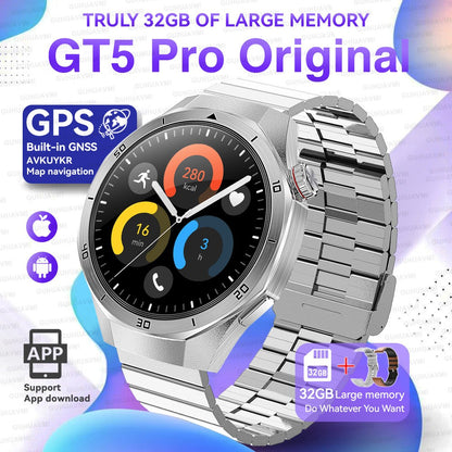 GT5 Pro Smart Watch Global Version 32GB Memory GPS navigation NFC Music Video play Call Titanium alloy Waterproof Smartwatch 5