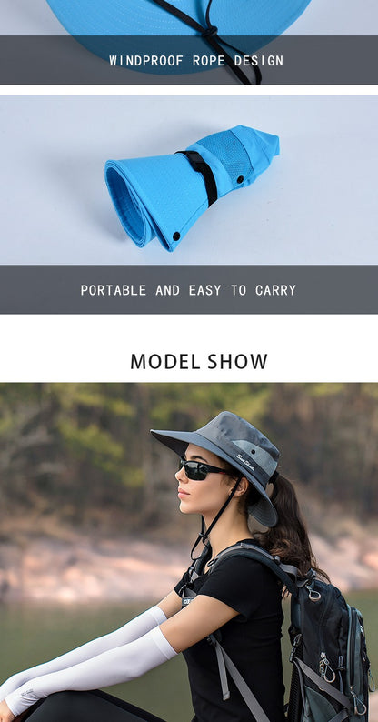 Women Ponytail Fisherman Hat Waterproof Sun Cap Pure Color Outdoor Travel Fishing Climbing Hiking Large Brim Bucket Hat undefine