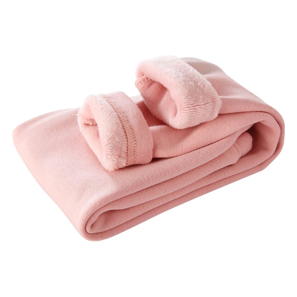 Girls Fleece-Lined Thermal Leggings Children Winter Thickened Warm Comfortable Outdoor Pants Kids Solid Color Casual Bottoms