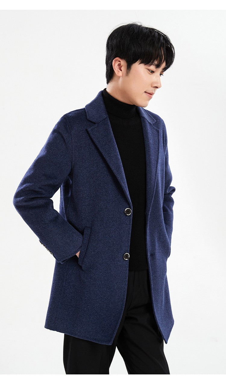 Autumn and Winter Mid-Length Western-Style Business Reversible Woolen Coat Men's 100% Wool Handmade Coat Cashmere Overcoat Coat