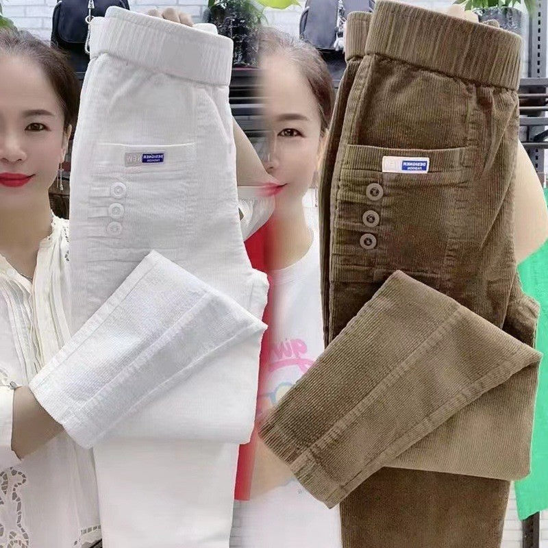 Women Warm Spring Winter Button Pockets Ruffles Vintage Big Large Plus Sizes Casual Party Fashion Loose Pant