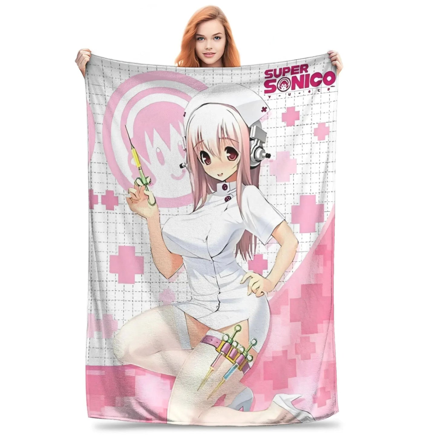 Cobertor de flanela Anime Super Sonico Garota Enfermeira Bonita para Decoração de AC de Verão, Macio e Quente, Colcha, decoração para casa