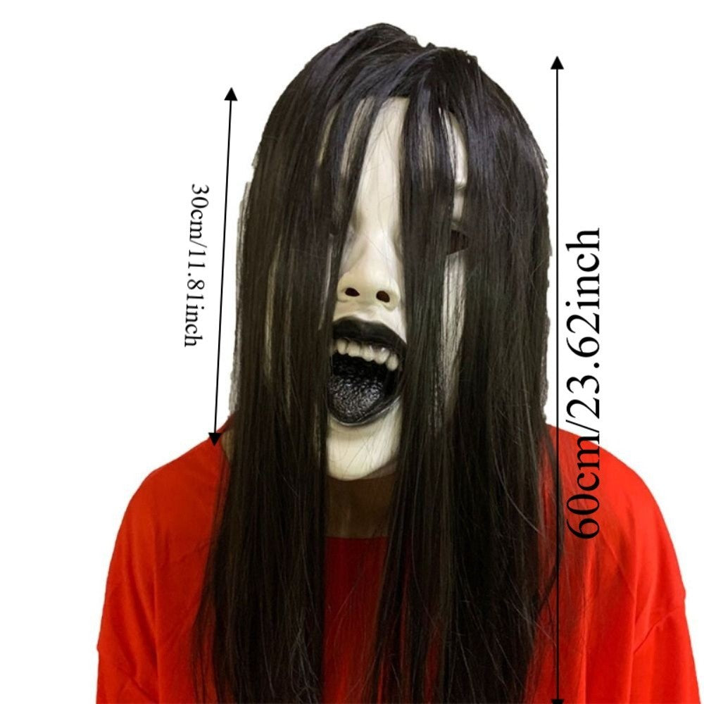 Latex Mask Scary Woman Masks Realistic Long Hair Party Cosplay Costume Ghostface Design Black Lips Creepier Headgear