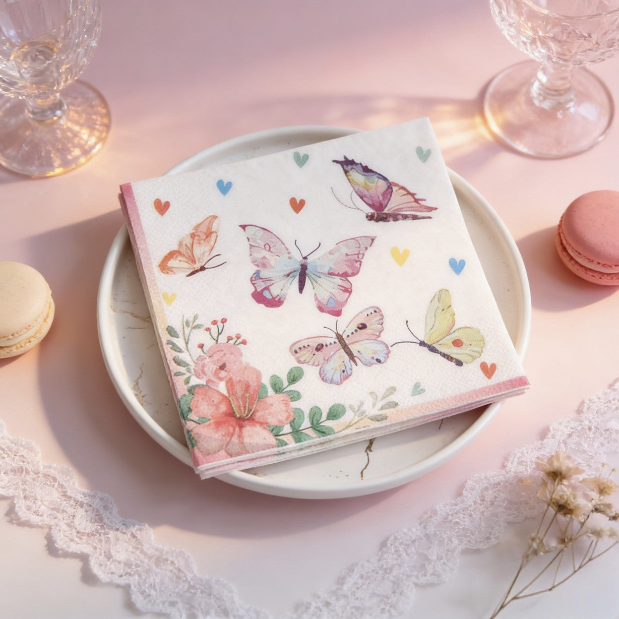 20 colored printed butterfly napkins per pack, disposable napkins for hotel parties, wedding anniversaries