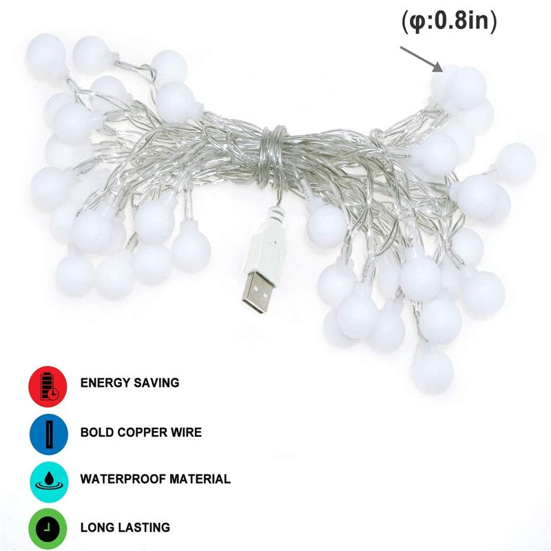 Led Globe String Lights USB Fairy String Light 50 Leds Plug in Decor for Indoor Outdoor Party Wedding Christmas Tree Garden