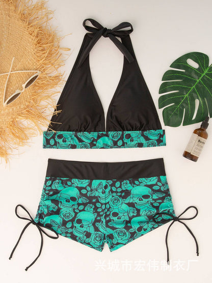 Conservative Skull Print Bikini Women's Swimsuit Flat Briefs New Arrival Swimwear from Mainland China Female Fashionable