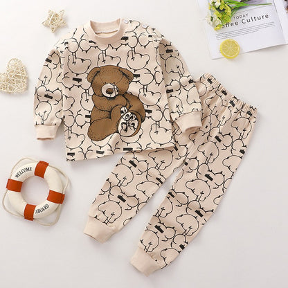 2025 New Baby Cotton Two-piece Set Home Clothes Children Class Suit Boys Girls Pajamas Set Kids Long T-shirt + Pants
