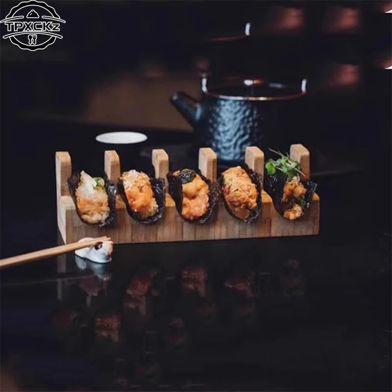 Suporte para Taco, Prateleira de Pizza Mexicana, Suporte para Rolo de Sushi Japonês, Suporte de Madeira para Lanche, Prato de Madeira para Culinária, Barco de Sushi Sashimi