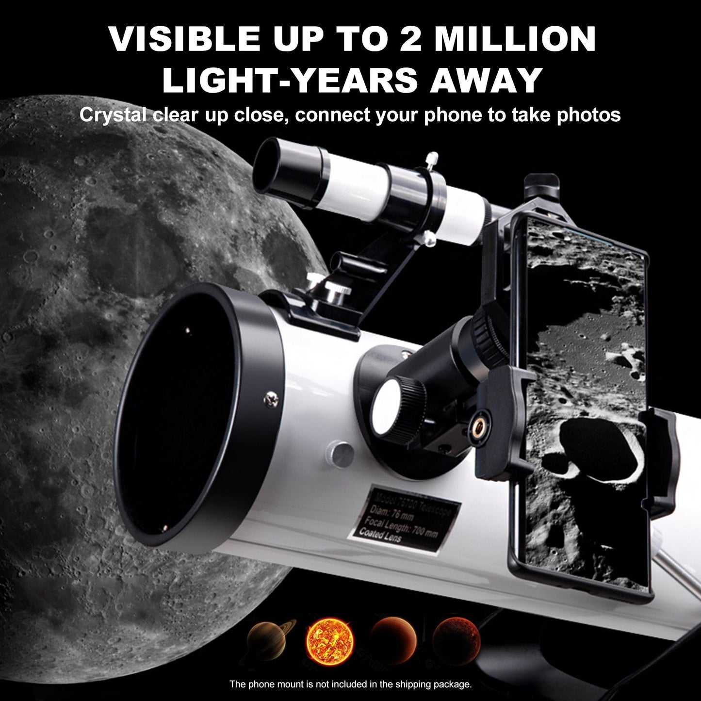Telescópio Astronômico 76 mm Abertura Telescópio de Viagem Profissional para Iniciantes em Astronomia Presentes