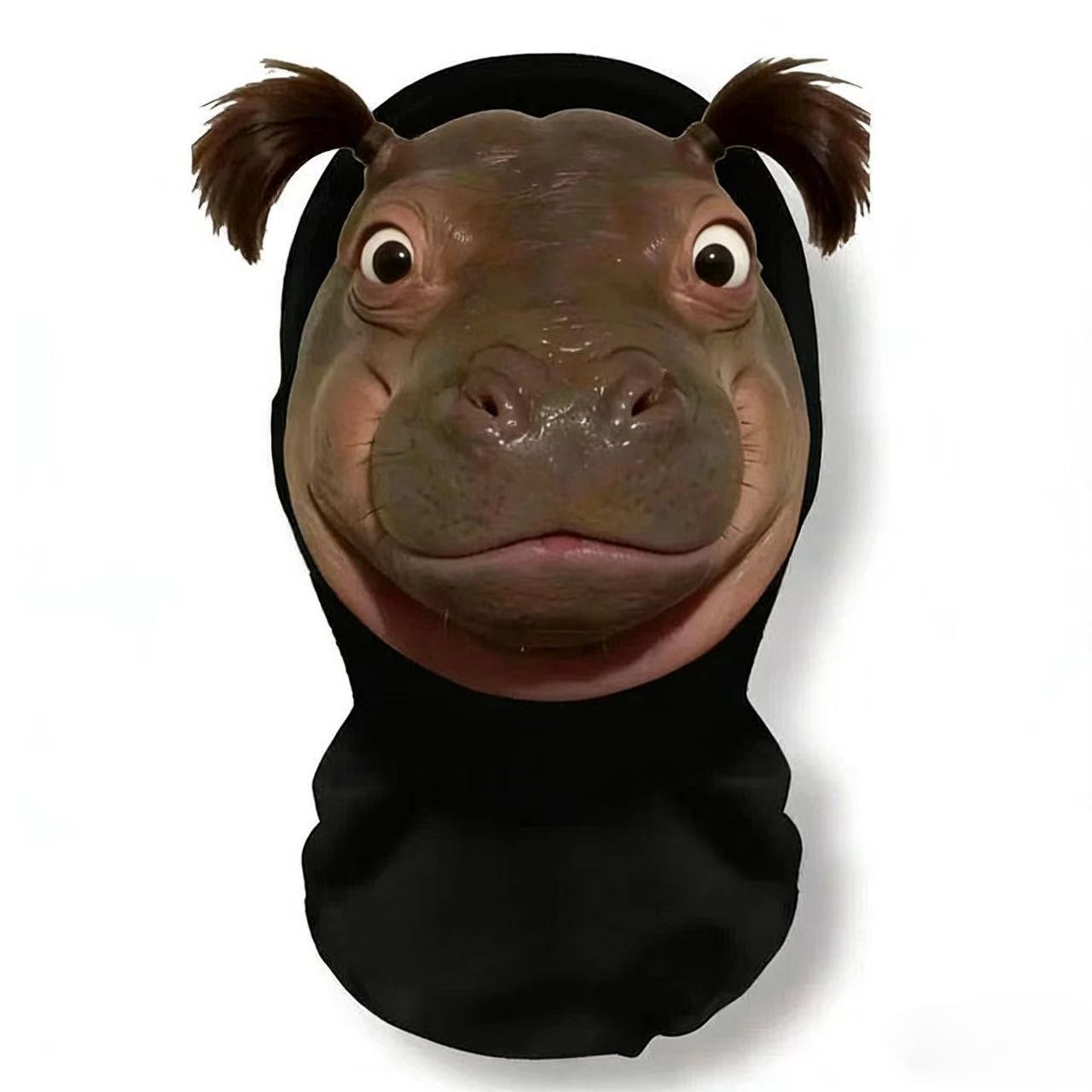 A realistic mesh headwear with hippopotamus emojis, a breathable party mask, and essential equipment for cycling out