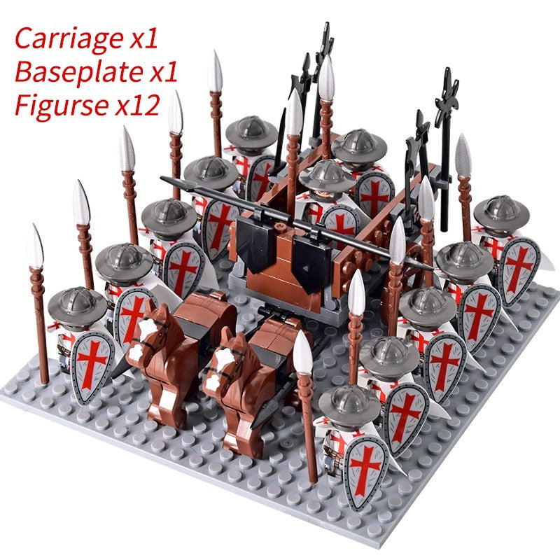Castelo Medieval Cavaleiros Guerreiros Espartanos Cruzados Legião Romana Infantaria Cavalo de Guerra Carruagem Blocos de Montar Brinquedo de Figuras
