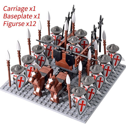 Castelo Medieval Cavaleiros Guerreiros Espartanos Cruzados Legião Romana Infantaria Cavalo de Guerra Carruagem Blocos de Montar Brinquedo de Figuras