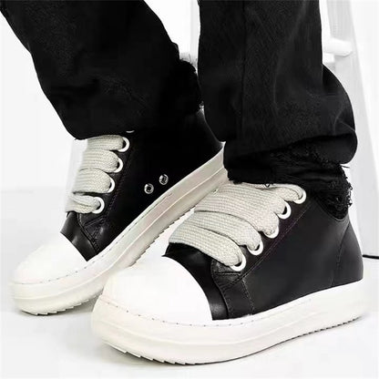 Men's Women Platform Sneakers Black Leather Zipper Lace Up Casual Shoes Thick Bottom Sneakers Large Size Chaussure Femme 2025