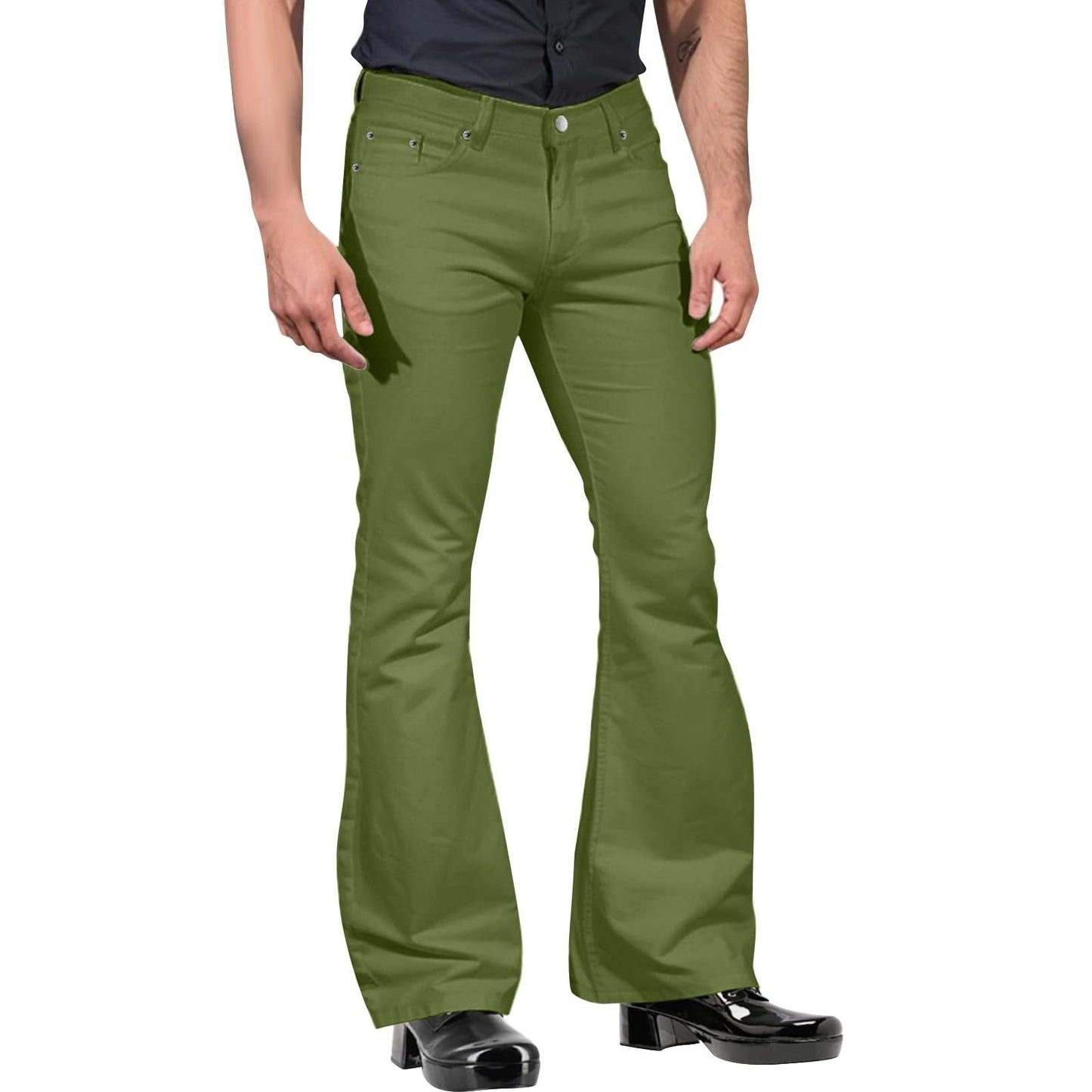 2024 New Fashion Men's Retro Flare Pants, Solid Color Mid-Rise Trousers Casual Classic 70s Bell Bottom